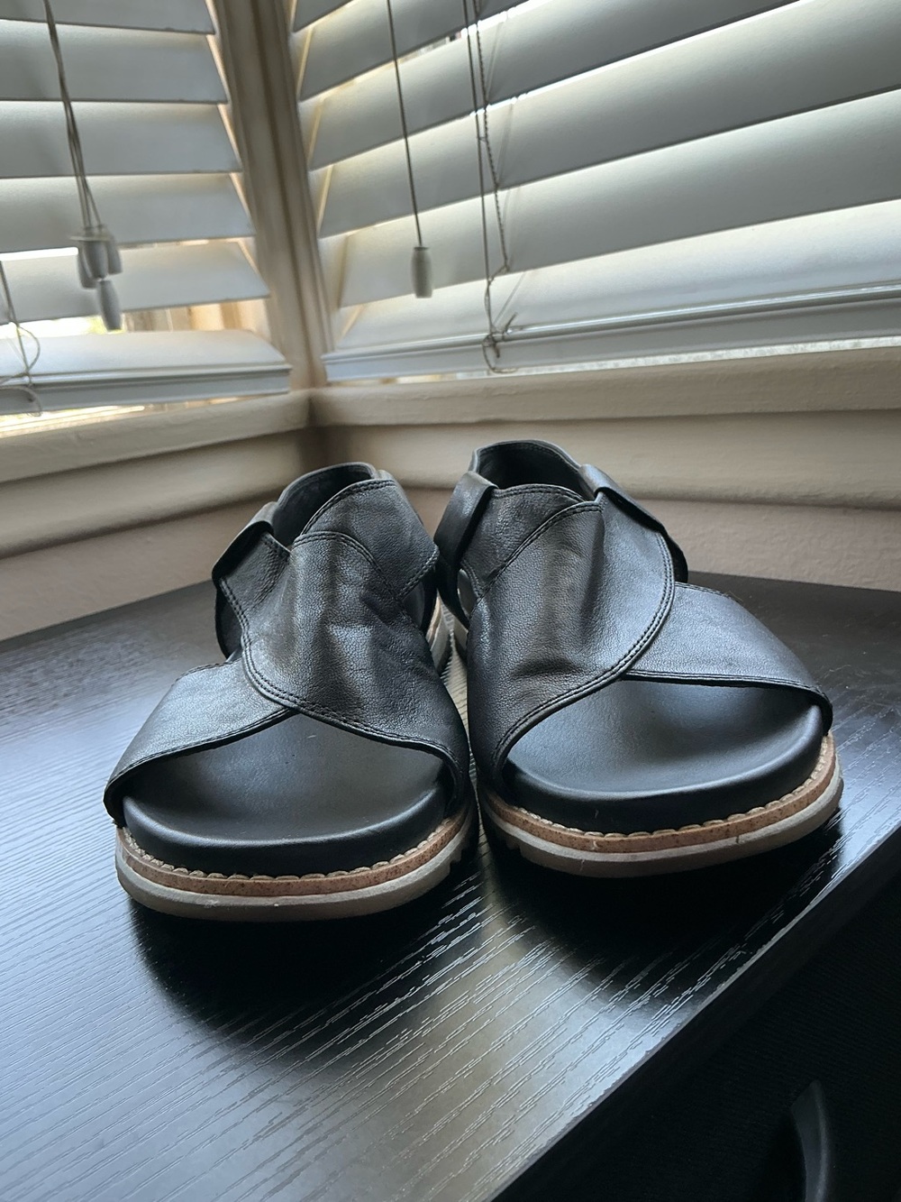 Sofft Black Leather Crisscross Slide Sandals